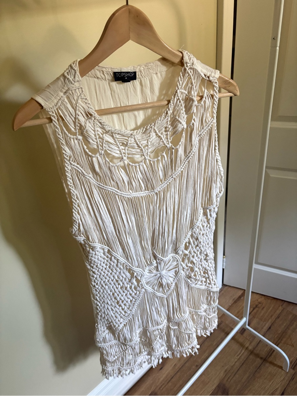 TOPSHOP Cream Macramé Fringe Tank Top/Beach Coverup